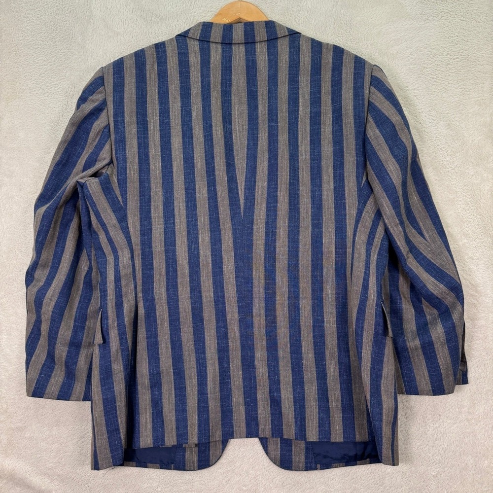 Leonard Logsdail Bespoke Mens 42S Striped Linen Blue Grey Custom Fit Sport Coat - Picture 11 of 13